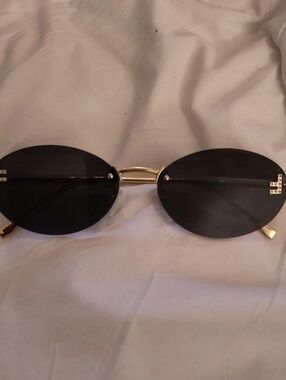 F Letter Luxury Sunglasses Oval Black Gold With Rhinestone Detail Not Name Brand